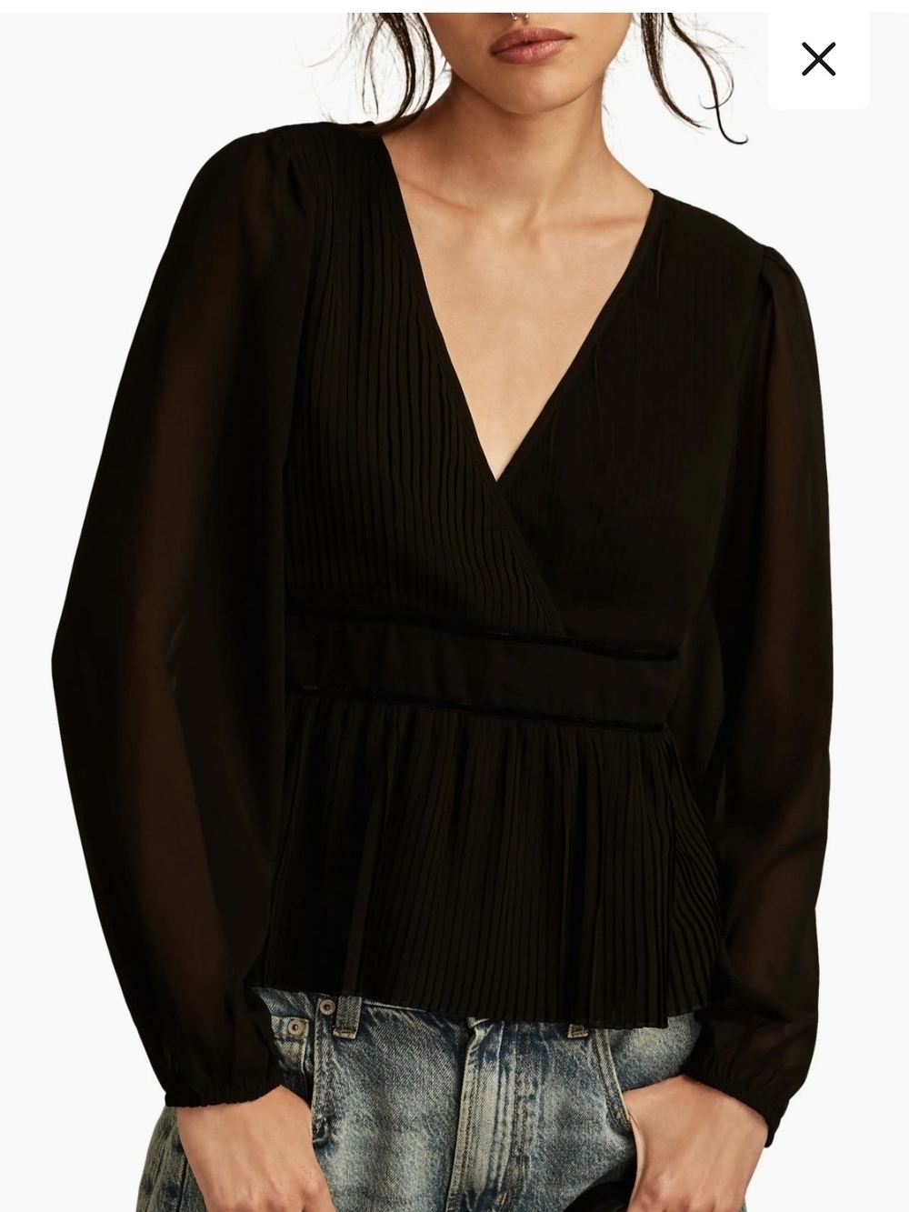 Lucky Brand Pleated Peplum TopX-Small Caviar Black NWT